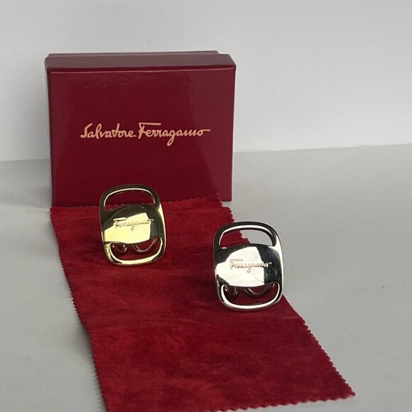 Salvatore Ferragamo 2-Piece Vara Scarf Rings Gold & Silver NWOT - Picture 6 of 7